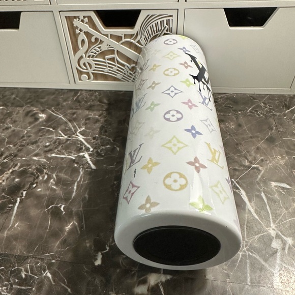 Louis Vuitton LV Blue White Leather Bling Glam Luxe Designer 20oz Tumbler - Picture 7 of 8